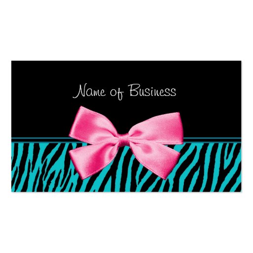 Trendy Teal Zebra Stripes Hot Pink Ribbon Business Card