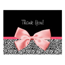 Trendy Thank You Leopard Print With Pink Ribbon postcards