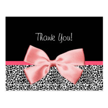 Trendy Thank You Leopard Print With Pink Ribbon Post Card