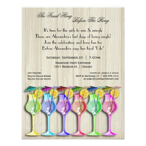 Trendy Tropical Umbrella Drinks Custom Invitation