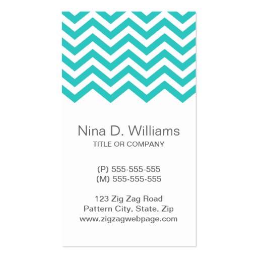 Trendy turquoise aqua chevron pattern, vertical business card template (front side)
