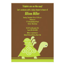 Trendy Turtle Triplets Baby Shower Invitation