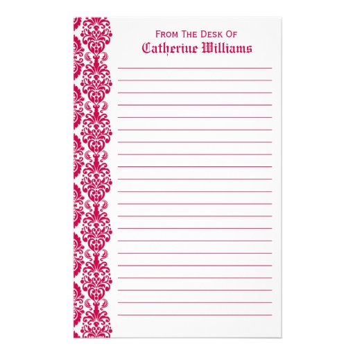 Trendy Victorian Hot Pink Lace Damask Side Border Stationery Zazzle