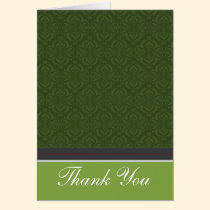 Trendy Vintage Olive Damask Thank You Card cards