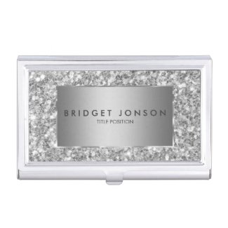 Trendy white And Gray Sparkling Glitter Case For Business Cards