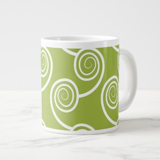 Trendy White Swirl pattern On Green Extra Large Mug