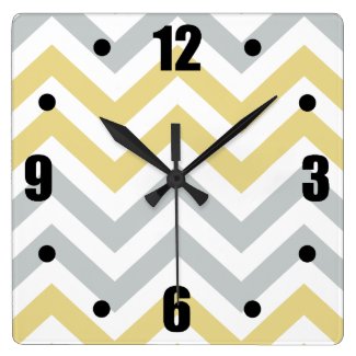 Trendy Yellow And Gray Chevron Pattern Square Wallclocks