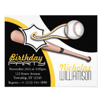Trendy Yellow Baseball Birthday Invitations