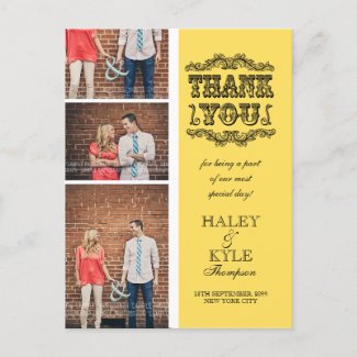 Trendy Yellow Photo Wedding Thank You Post Card