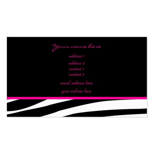 Trendy zebra customizable pink business card (back side)