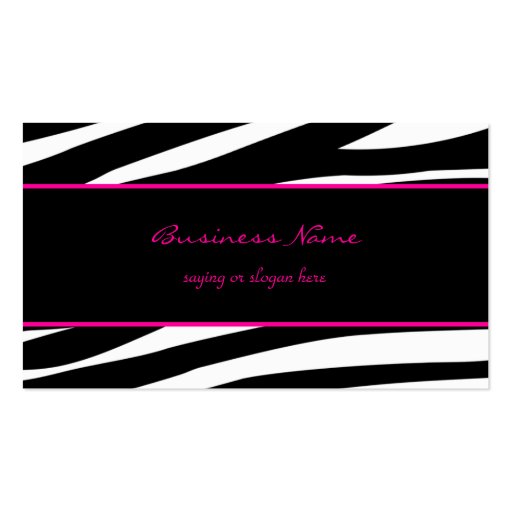 Trendy zebra customizable pink business card (front side)