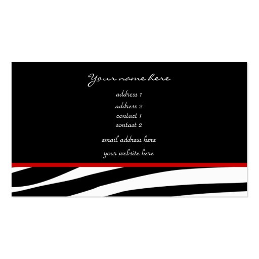 Trendy zebra customizable red business card (back side)