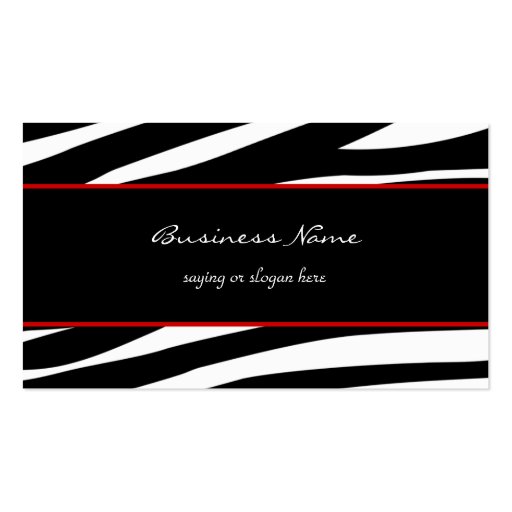 Trendy zebra customizable red business card (front side)