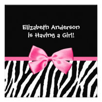 Trendy Zebra Print and Pink Ribbon Baby Shower invitations