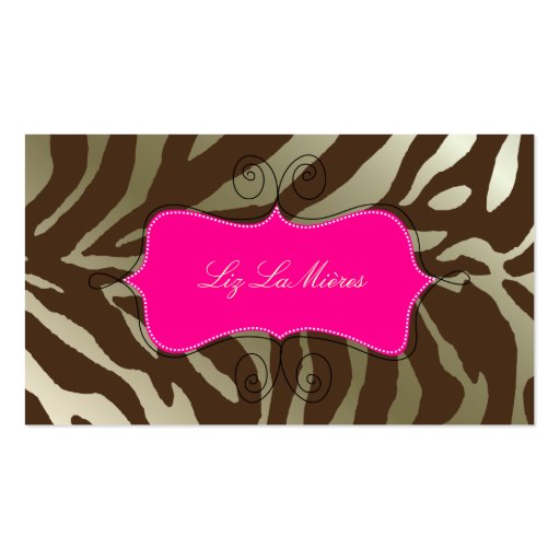 Trendy zebra print, dark brown business card template (back side)