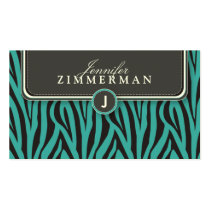 Trendy Zebra Print Designer Business Card: Aqua