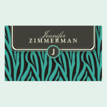 Trendy Zebra Print Designer Business Card: Aqua business cards
