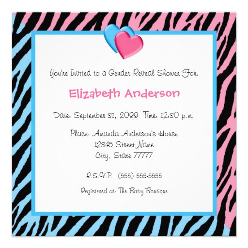 Trendy Zebra Print Gender Reveal Baby Shower Custom Announcements