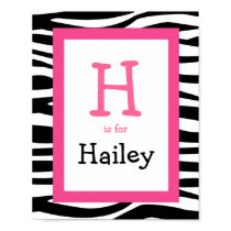 Trendy Zebra Print Nursery Wall Art Name Print posters