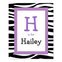 Trendy Zebra Print Nursery Wall Art Name Print posters