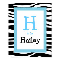 Trendy Zebra Print Nursery Wall Art Name Print posters