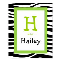 Trendy Zebra Print Nursery Wall Art Name Print posters