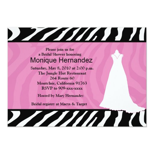 TRENDY ZEBRA STRIPE Pink Bridal Shower 5x7 Announcement