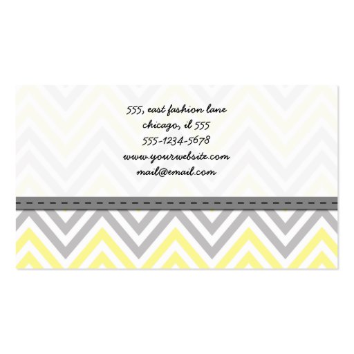 Trendy Zig Zag Stripes Lines White Yellow Gray Business Cards (back side)