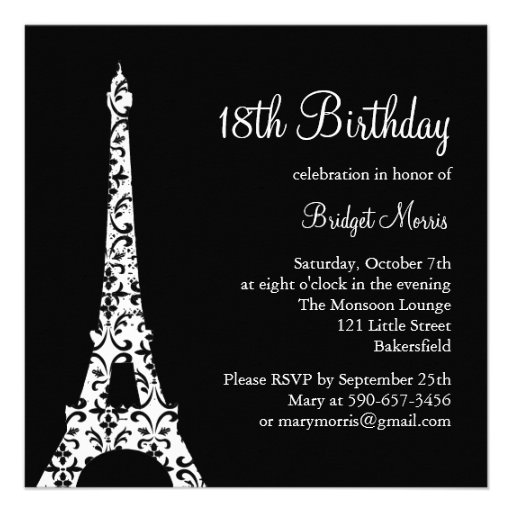 Tres Paris Birthday Invitation (black)