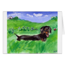 tri color dachshund in field cards by zadajeanne tri color dachshund in field cards