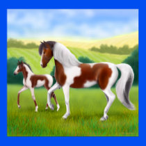 Tri Colored Paint Horse and Foal Poster