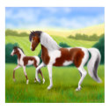 Tri Colored Paint Horse and Foal Poster posters by twopurringcats Tri Colored Paint Horse and Foal Poster posters