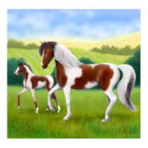 Tri Colored Paint Horse and Foal Poster posters
