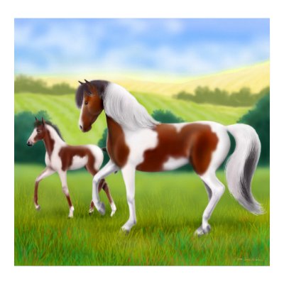 Tri Colored Paint Horse and Foal Poster by twopurringcats