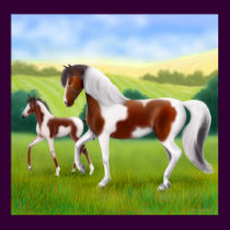 Tri Colored Paint Horse and Foal Poster posters by twopurringcats Tri Colored Paint Horse and Foal Poster posters