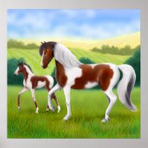 Tri Colored Paint Horse and Foal Poster
