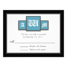 Tri-Monogram Blue Modern Reply / RSVP Cards Personalized Invitations