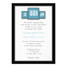 Tri-Monogram Blue Modern Wedding Invitations