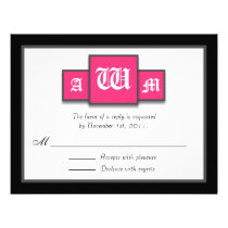 Tri-Monogram Fuchsia Modern Reply / RSVP Cards Custom Invitations