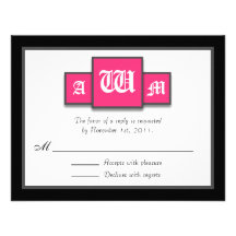 Tri-Monogram Fuchsia Modern Reply / RSVP Cards Custom Invitations