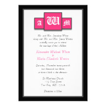 Tri-Monogram Fuchsia Modern Wedding Invitations