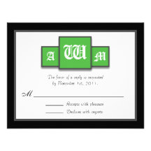 Tri-Monogram Green Modern Reply / RSVP Cards Personalized Invitation