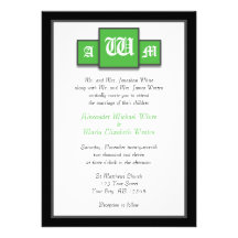 Tri-Monogram Green Modern Wedding Invitations
