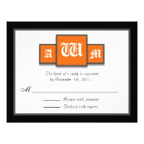 Tri-Monogram Orange Modern Reply / RSVP Cards Custom Announcements