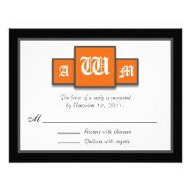 Tri-Monogram Orange Modern Reply / RSVP Cards Custom Announcements