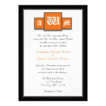 Tri-Monogram Orange Modern Wedding Invitations