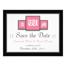 Tri-Monogram Pink Modern Wedding Save the Dates Custom Invite