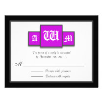 Tri-Monogram Purple Modern Reply / RSVP Cards Custom Invitations