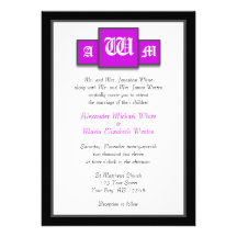 Tri-Monogram Purple Modern Wedding Invitations