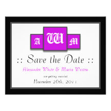 Tri-Monogram Purple Modern Wedding Save the Dates Custom Invite